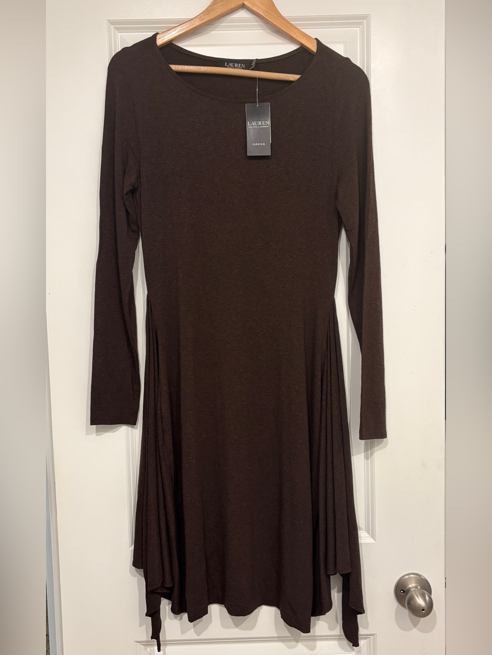 Lauren Ralph Lauren Dark Brown Long-Sleeve Swing Dress